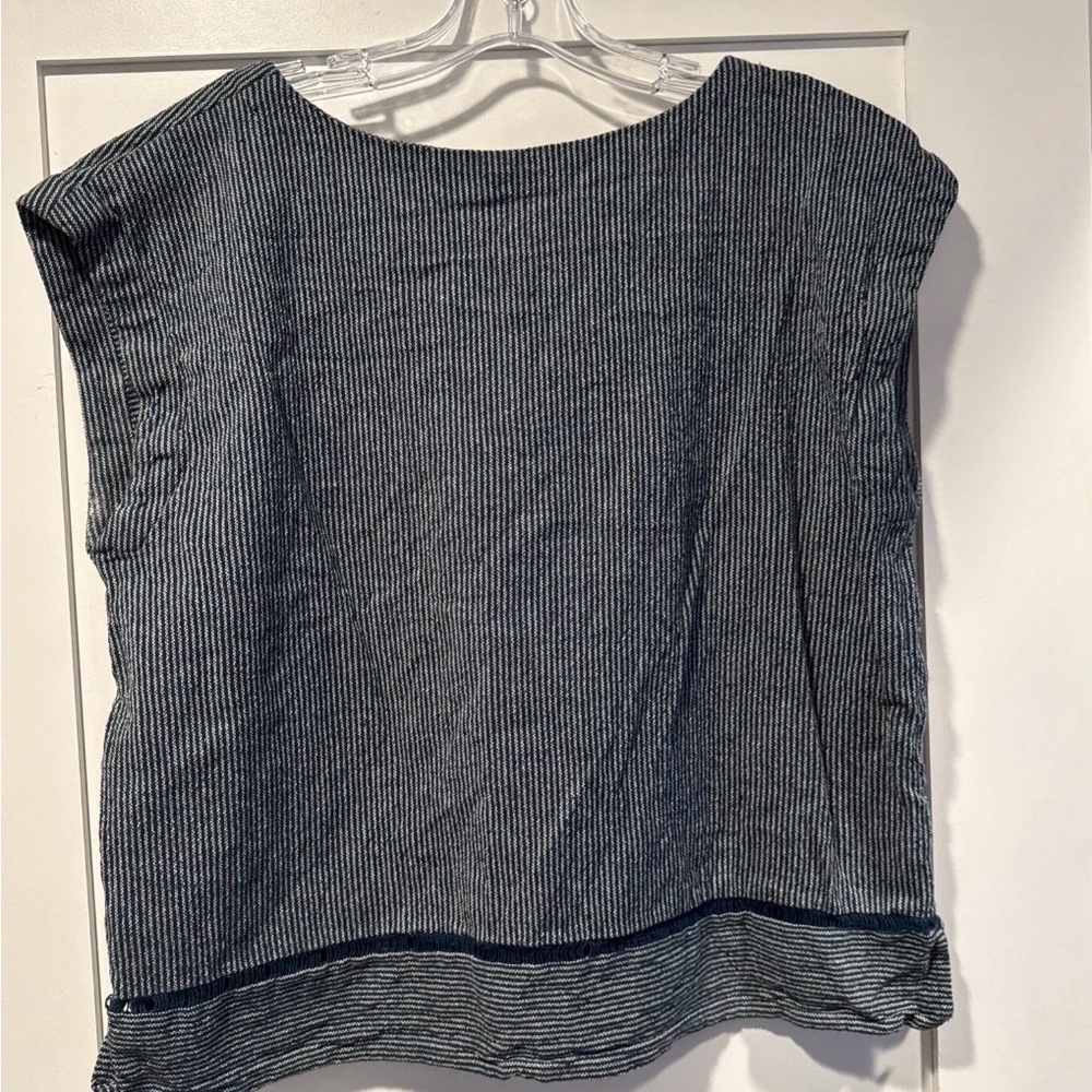 Frye Railroad Stripe Shell oversized Cotton Top Total Eclipse Women’s Sz L $148 - Picture 4 of 7
